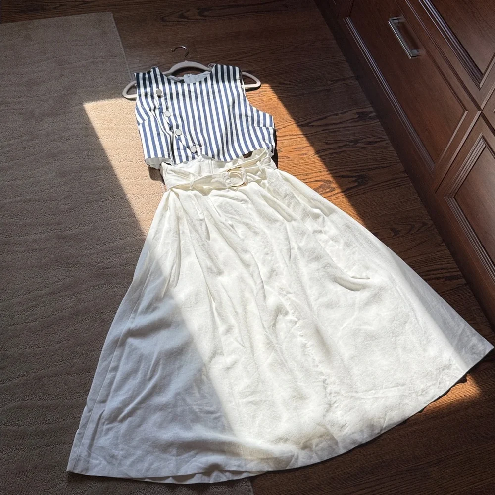 Zara‎ Belted Linen Blend Waist Cut Out Dress - Picture 10 of 17